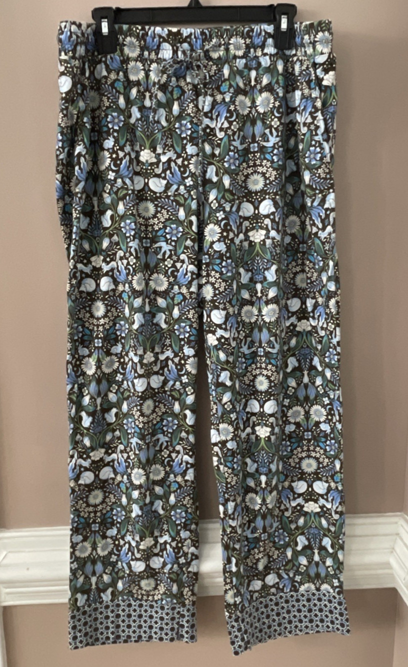 Vera Bradley Lounge Pants Womens XL Woodland Pajama Blue Green Fox Squirrel